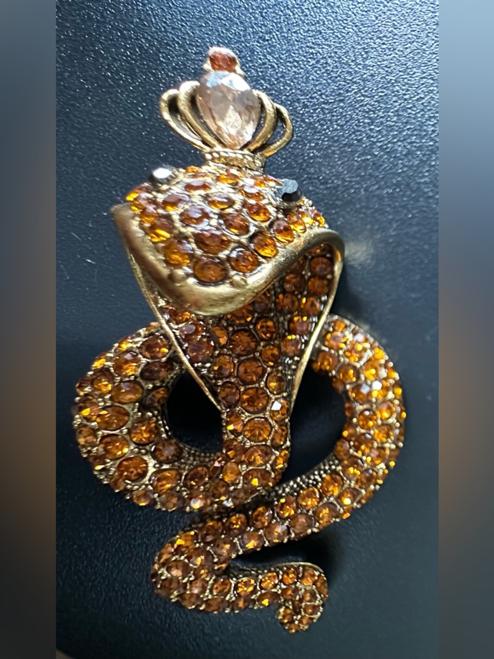 Gold Snake with Amber Rhinestones Brooch
